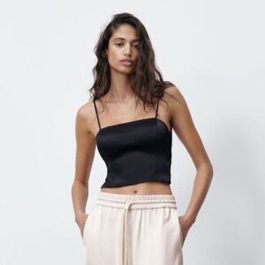 NWT! Zara black satin lace back tank top